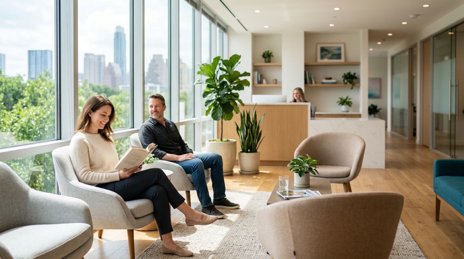 Bright welcoming clinic waiting room
